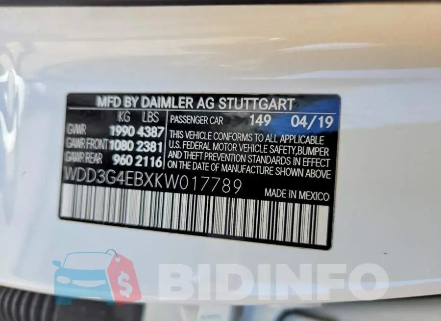WDD3G4EBXKW017789 Photo# 12
