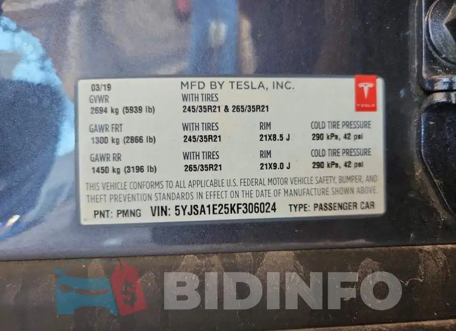 5YJSA1E25KF306024 Photo# 13