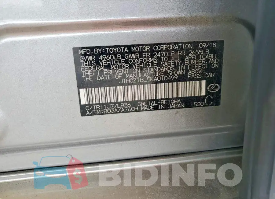 JTHCZ1BL5KA010499 Photo# 12