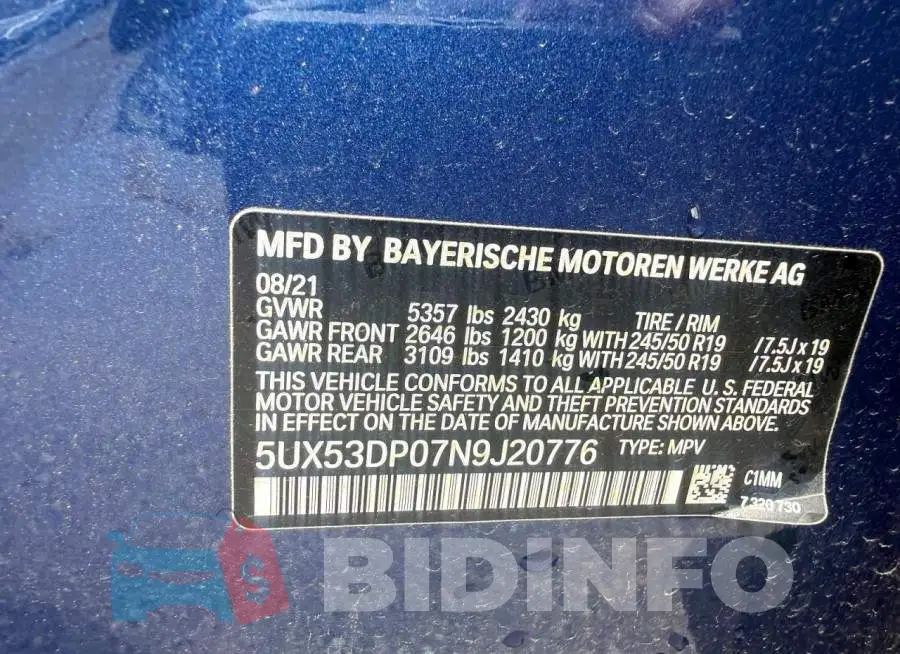 5UX53DP07N9J20776 Photo# 12