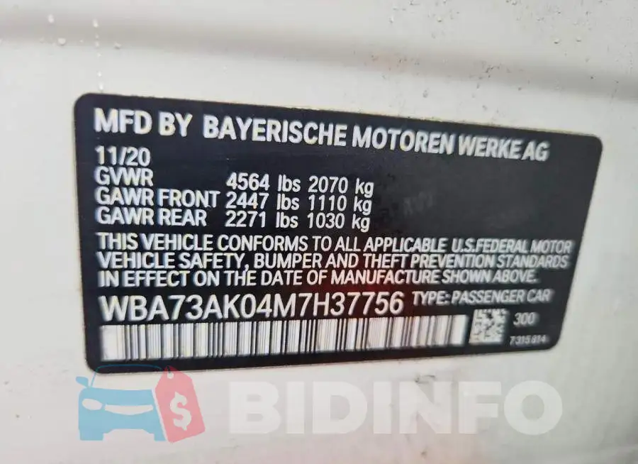 WBA73AK04M7H37756 Photo# 12