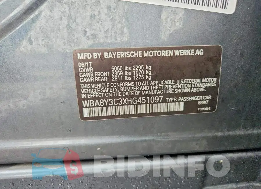 WBA8Y3C3XHG451097 Photo# 13