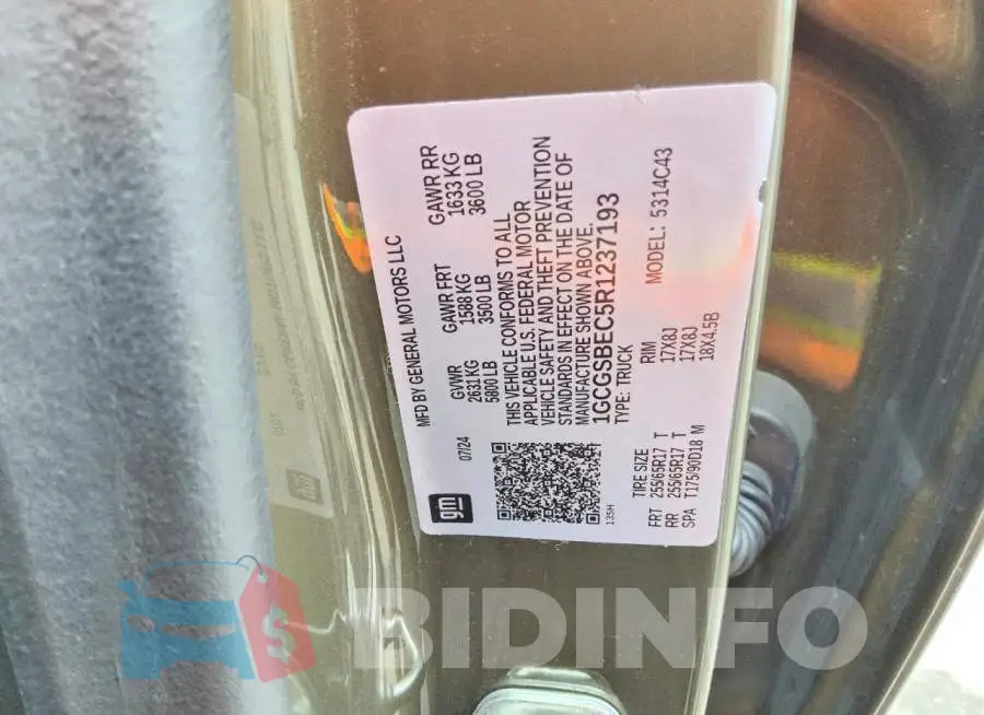 1GCGSBEC5R1237193 Photo# 12