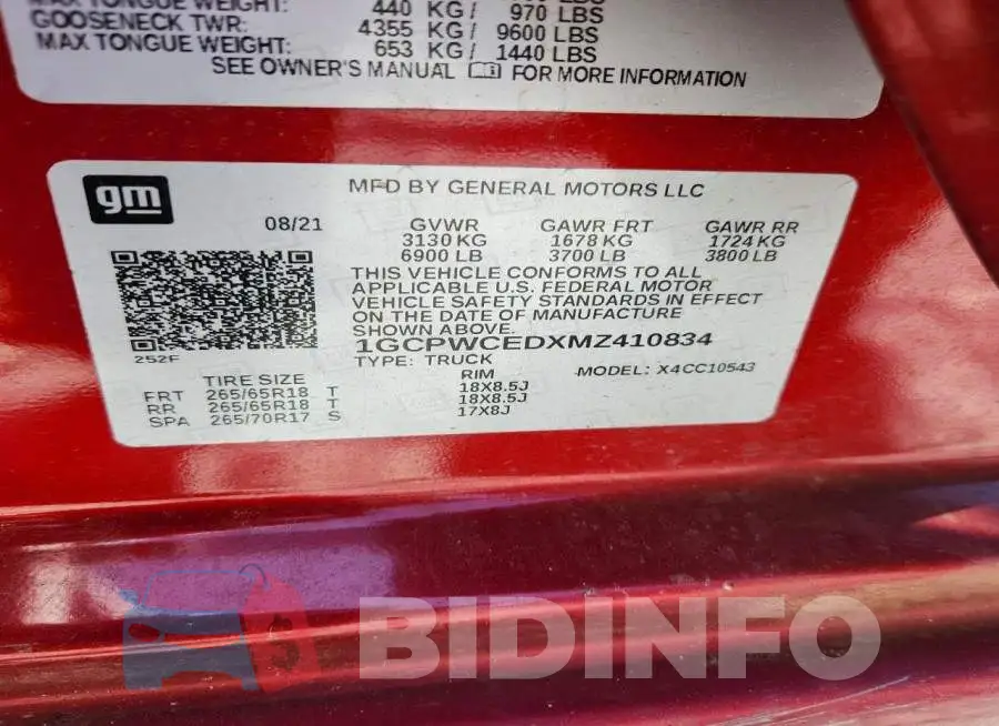1GCPWCEDXMZ410834 Photo# 13