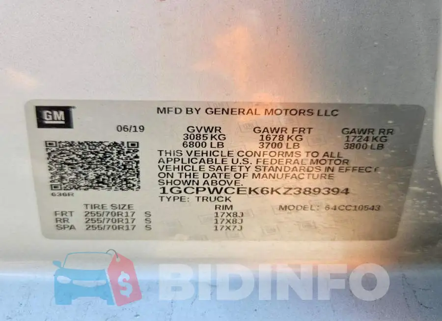 1GCPWCEK6KZ389394 Photo# 12