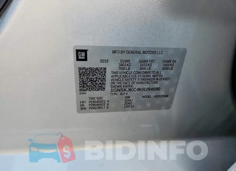 1GNSKJKC4KR294590 Photo# 13