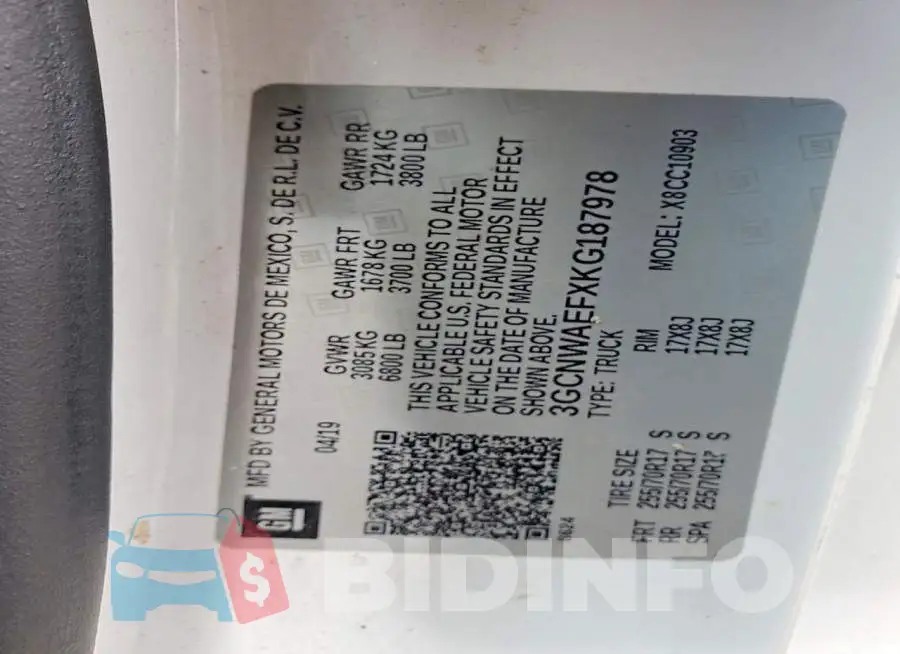 3GCNWAEFXKG187978 Photo# 12