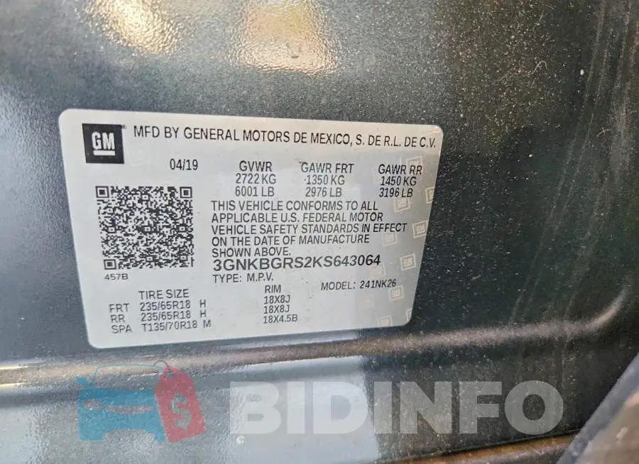 3GNKBGRS2KS643064 Photo# 14
