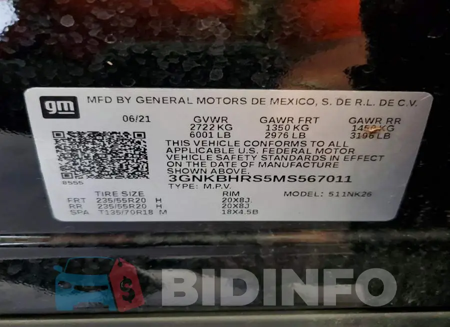 3GNKBHRS5MS567011 Photo# 13