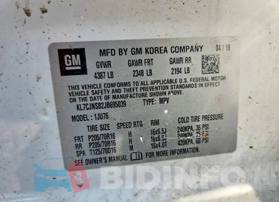 KL7CJNSB2JB695039 Photo# 13