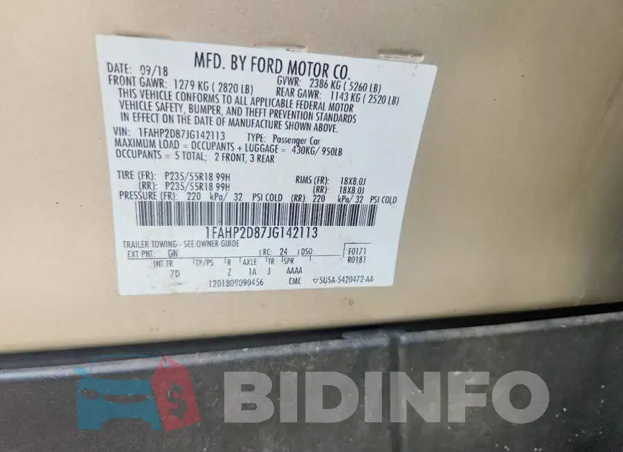 1FAHP2D87JG142113 Photo# 12
