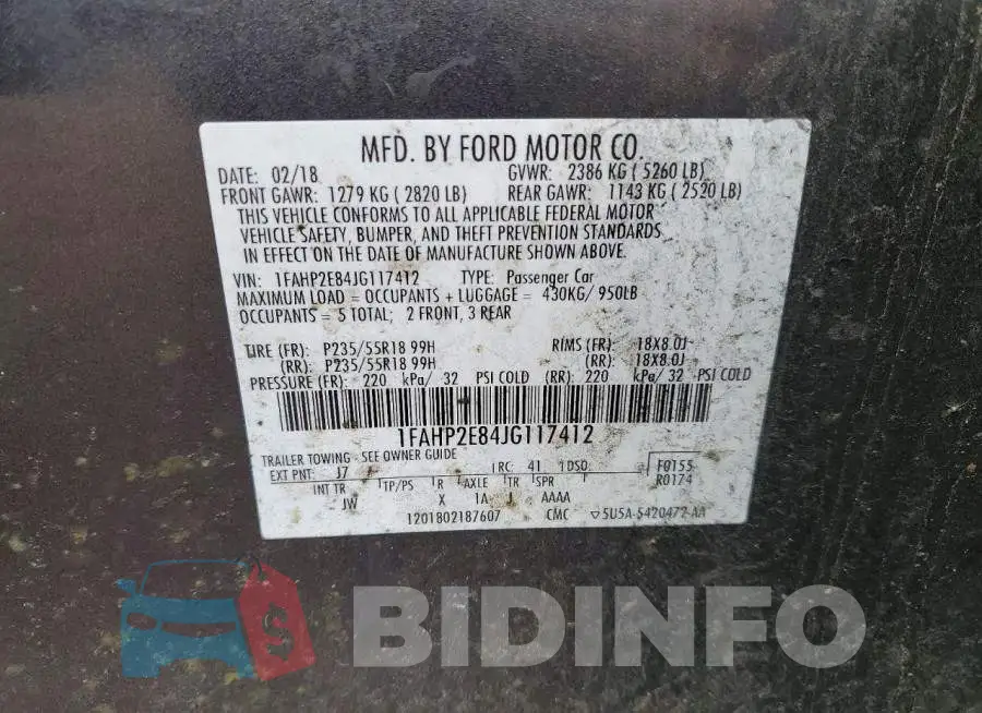 1FAHP2E84JG117412 Photo# 12