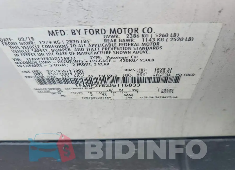 1FAHP2F83JG116833 Photo# 12