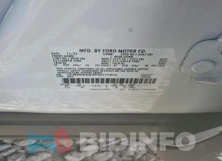 1FM5K8AB3PGC17912 Photo# 12