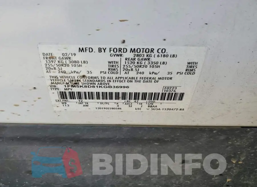 1FM5K8D81KGB36996 Photo# 13