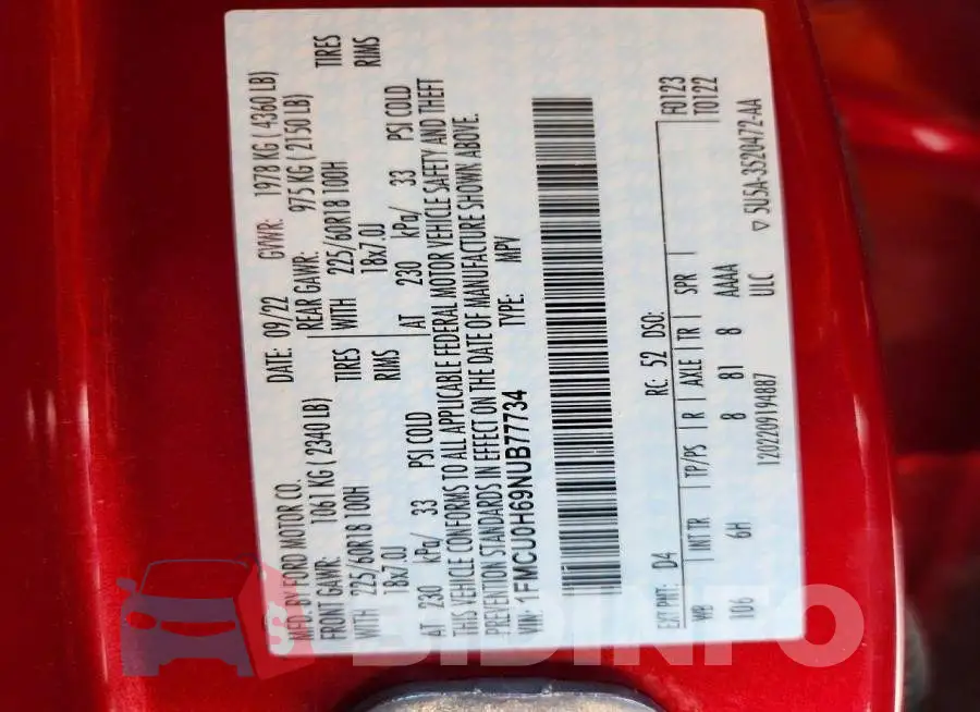 1FMCU0H69NUB77734 Photo# 13