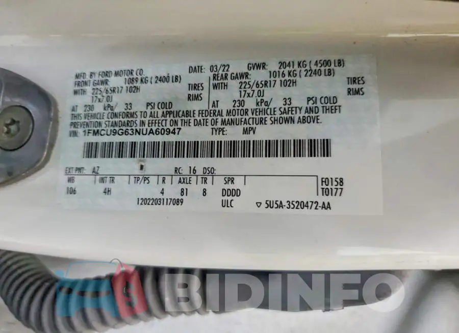1FMCU9G63NUA60947 Photo# 13
