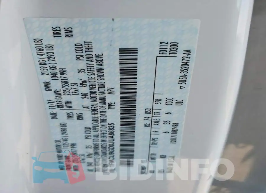 1FMCU9GD0JUA86835 Photo# 13