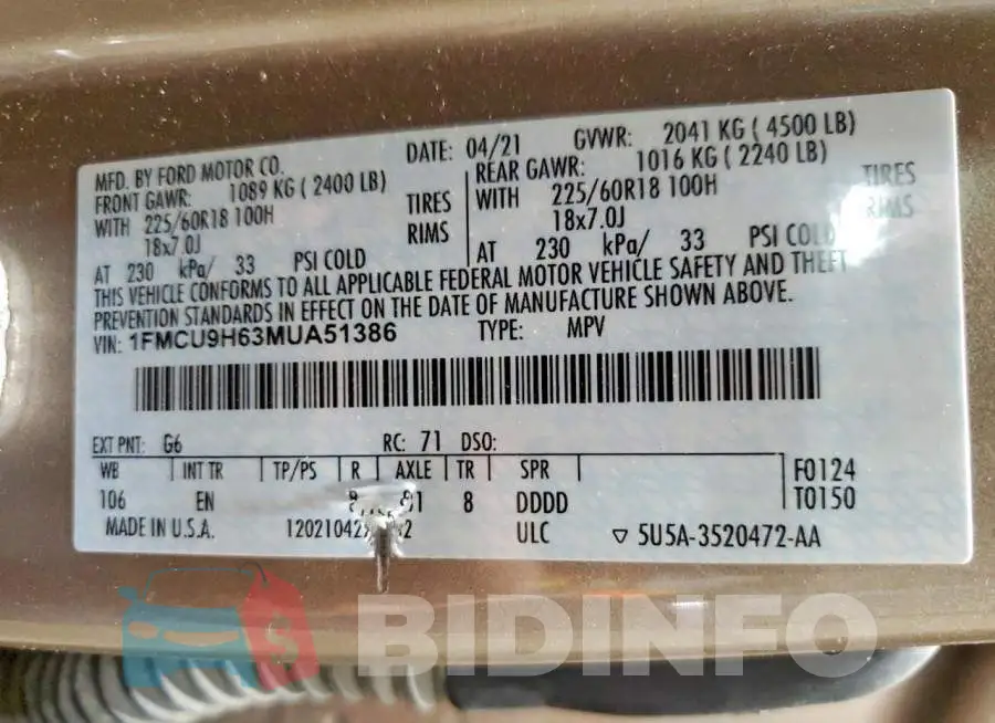1FMCU9H63MUA51386 Photo# 13
