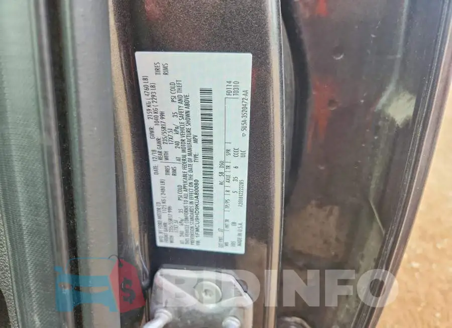 1FMCU9HD9KUA80080 Photo# 13