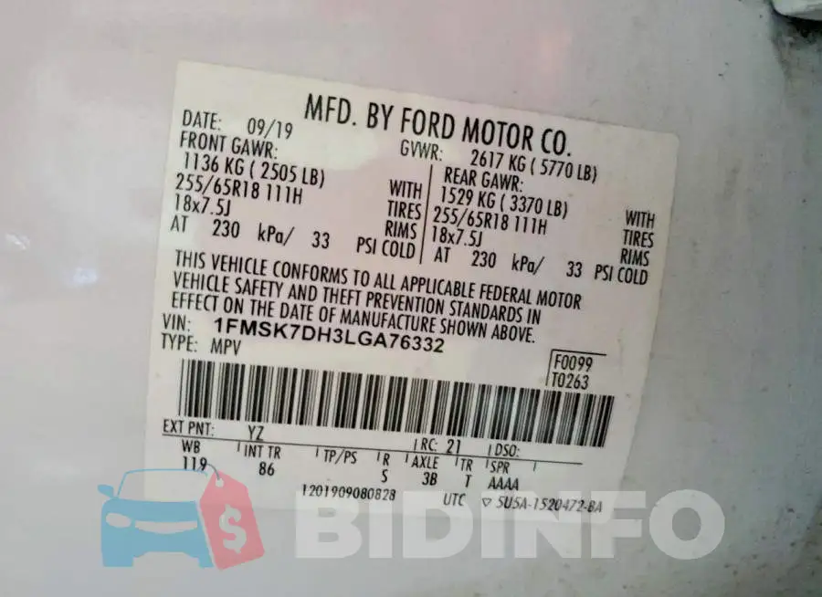 1FMSK7DH3LGA76332 Photo# 14