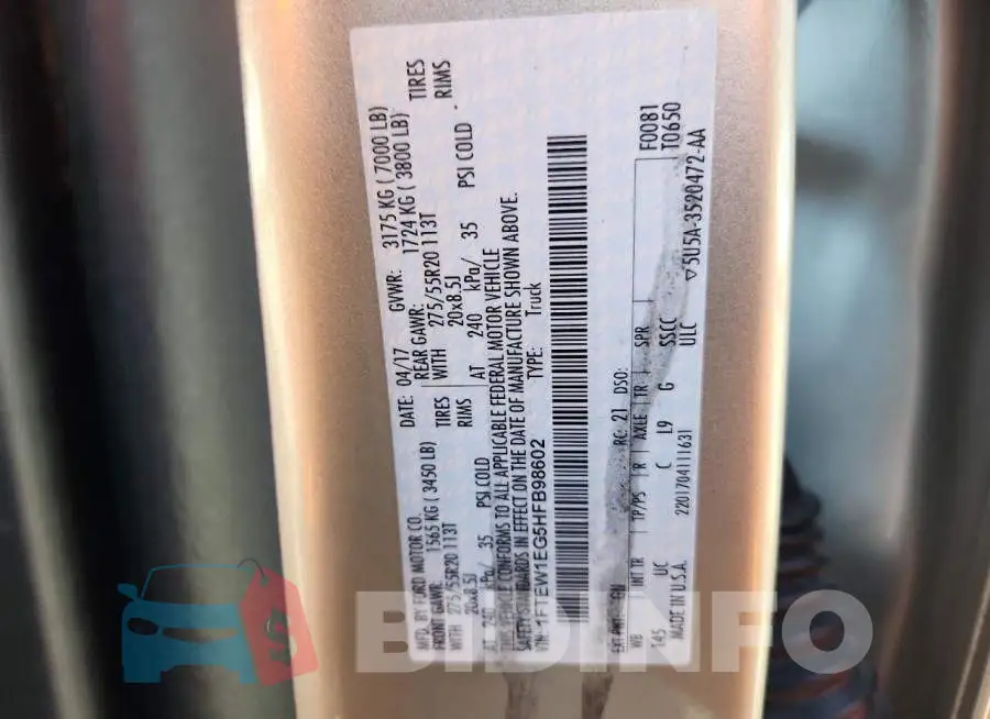 1FTEW1EG5HFB98602 Photo# 13