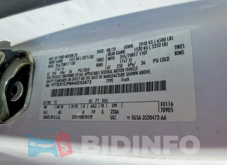 1FTEX1CP6KKE52672 Photo# 12