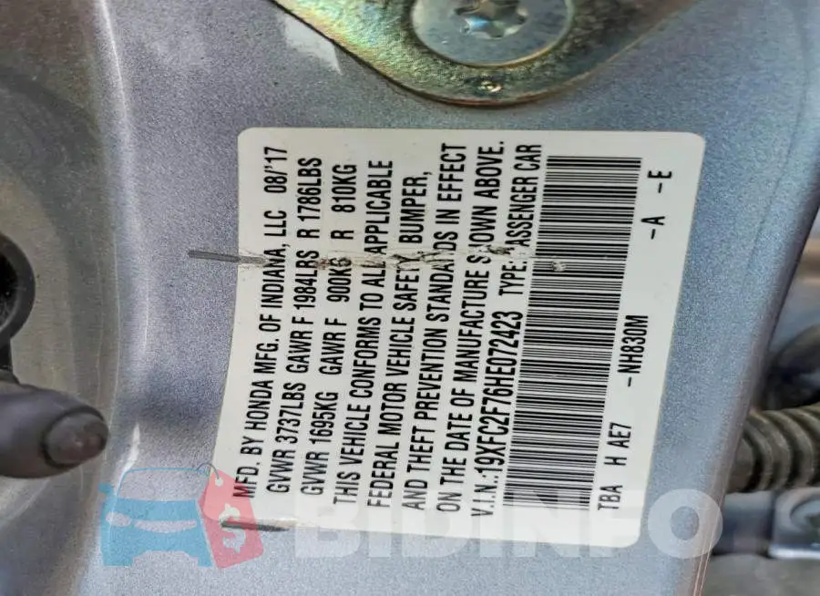 19XFC2F76HE072423 Photo# 12