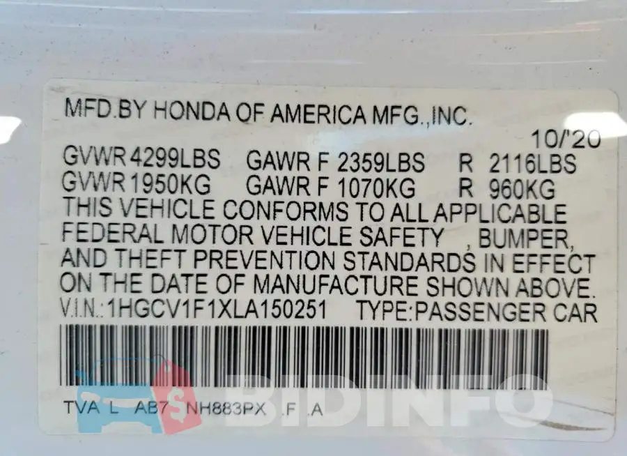 1HGCV1F1XLA150251 Photo# 13