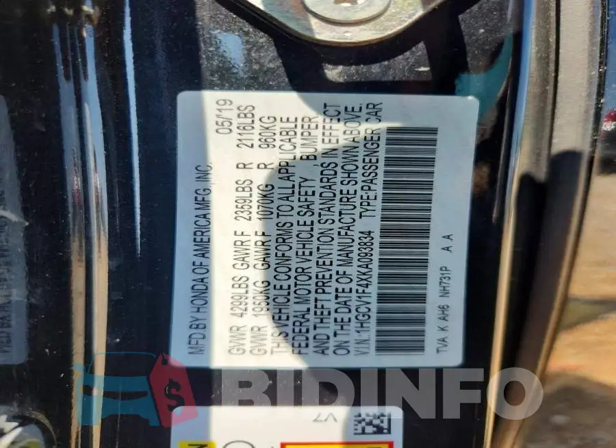 1HGCV1F4XKA093834 Photo# 12