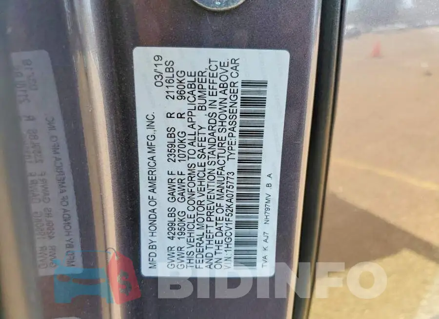 1HGCV1F52KA075773 Photo# 13