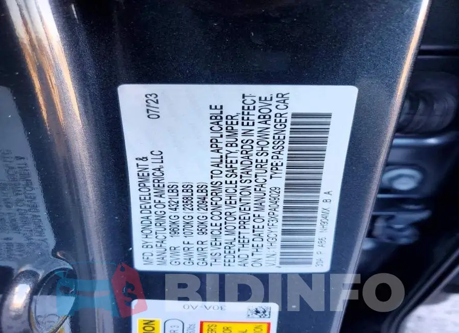 1HGCY1F3XPA049029 Photo# 12