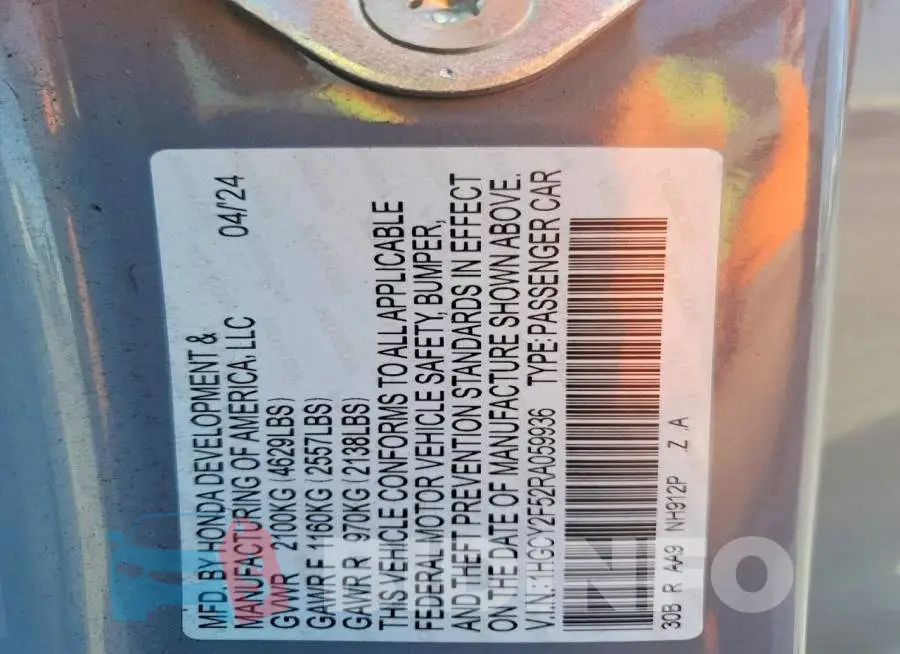 1HGCY2F52RA059936 Photo# 12