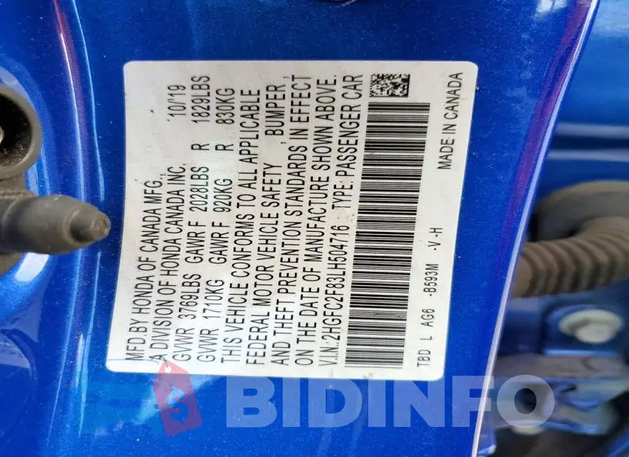 2HGFC2F83LH504716 Photo# 13