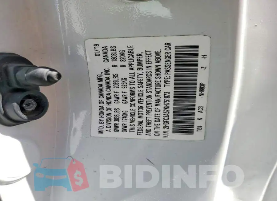 2HGFC3A52KH751873 Photo# 12