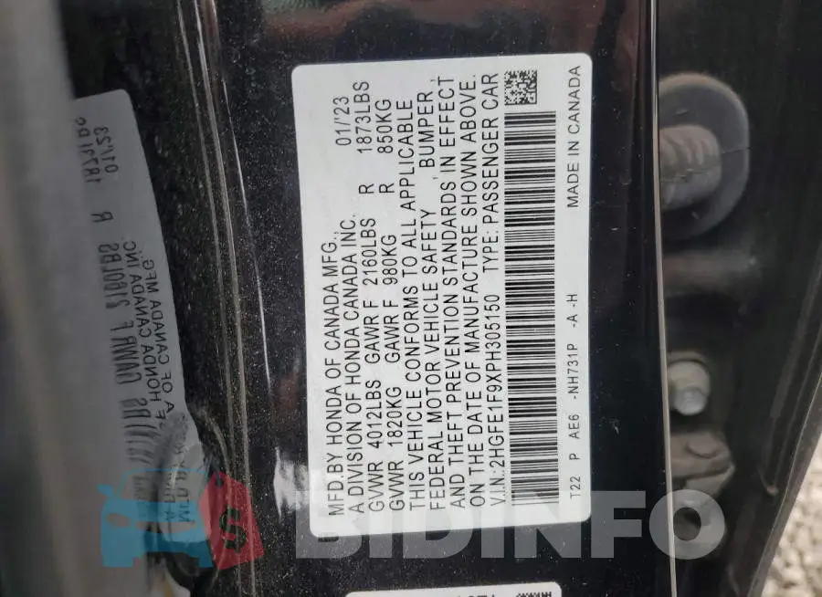 2HGFE1F9XPH305150 Photo# 12