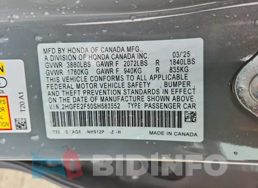 2HGFE2F50SH583552 Photo# 13