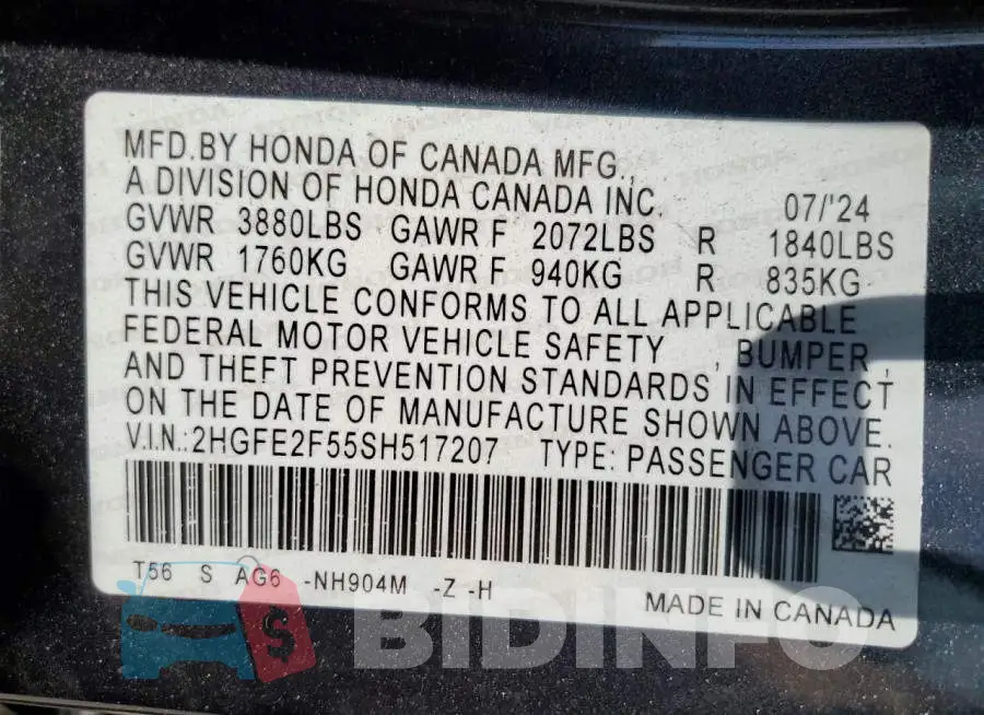 2HGFE2F55SH517207 Photo# 12