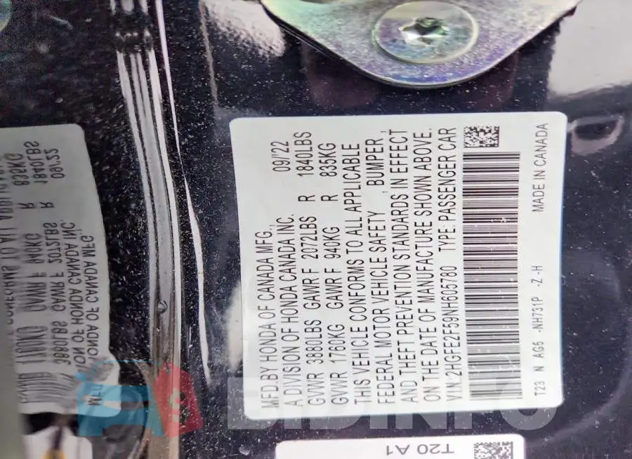 2HGFE2F59NH605780 Photo# 12