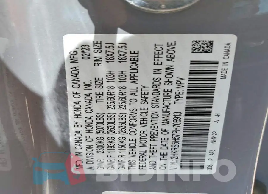 2HKRS5H57PH706913 Photo# 13