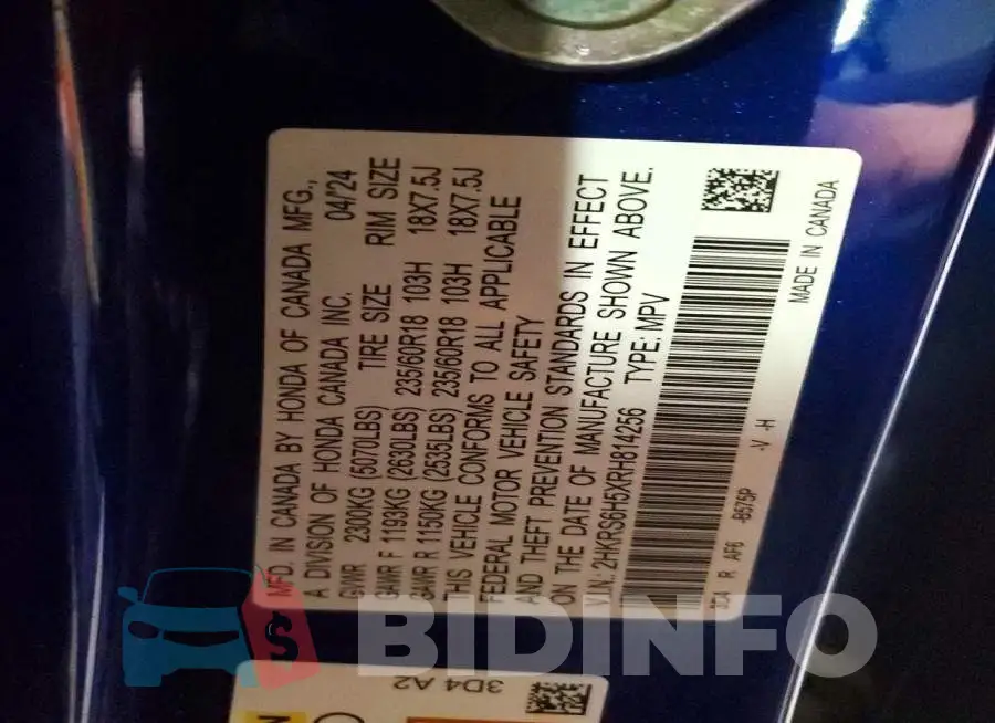 2HKRS6H5XRH814256 Photo# 13