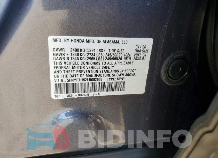 5FNYF7H52LB002638 Photo# 12