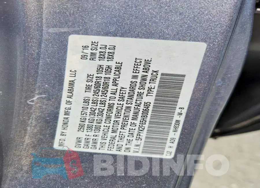 5FPYK2F65HB006465 Photo# 13