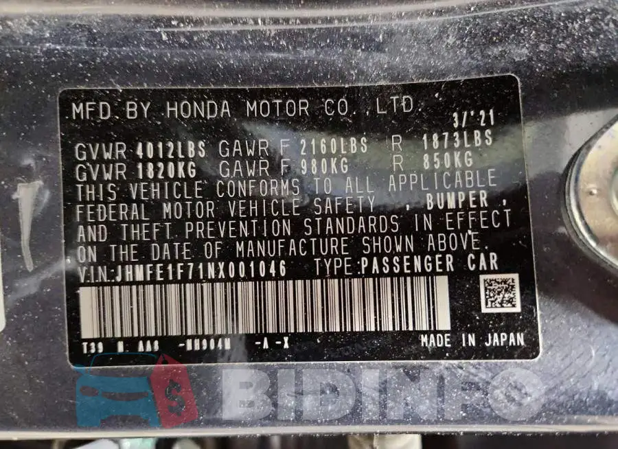 JHMFE1F71NX001046 Photo# 12