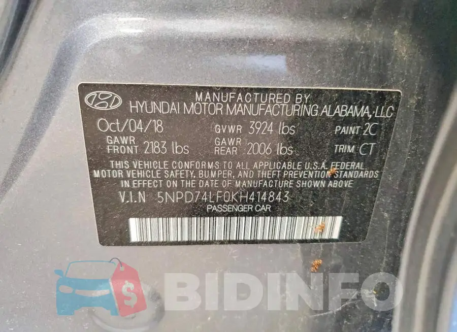 5NPD74LF0KH414843 Photo# 12