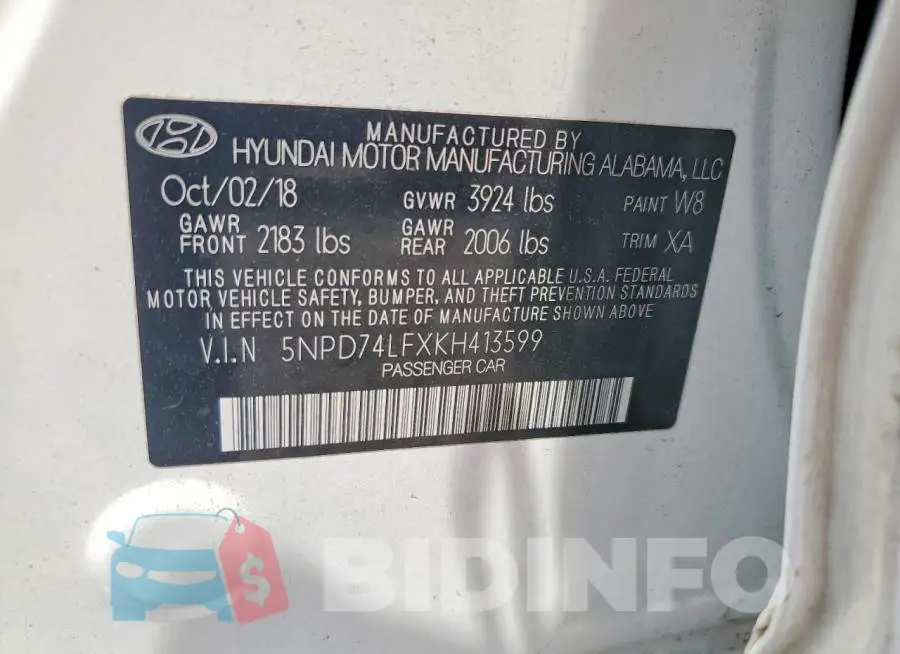 5NPD74LFXKH413599 Photo# 12