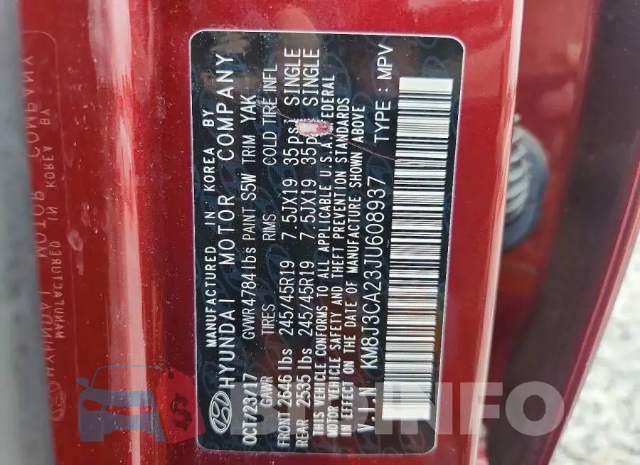 KM8J3CA23JU608937 Photo# 13