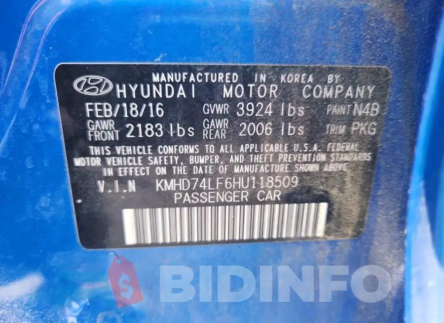 KMHD74LF6HU118509 Photo# 12