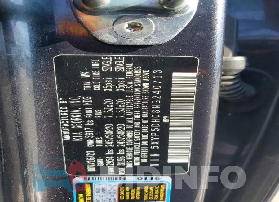 5XYP5DHC8NG240713 Photo# 12