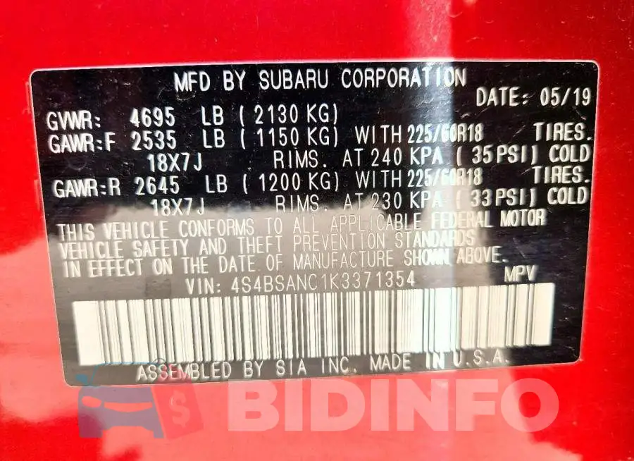 4S4BSANC1K3371354 Photo# 12